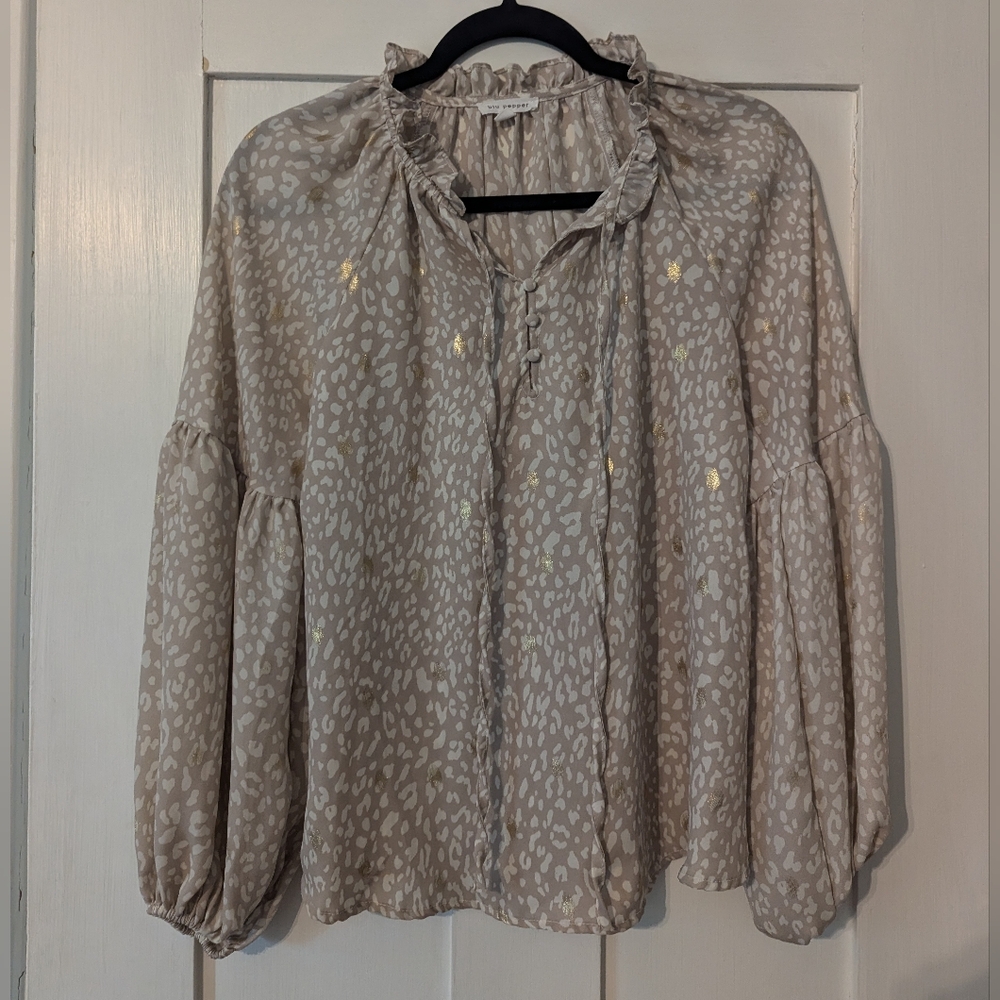 Tan and Gold print top
